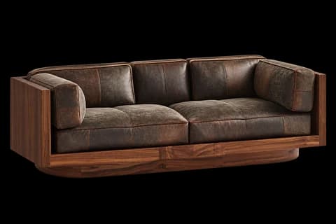 Walnut and leather sofa